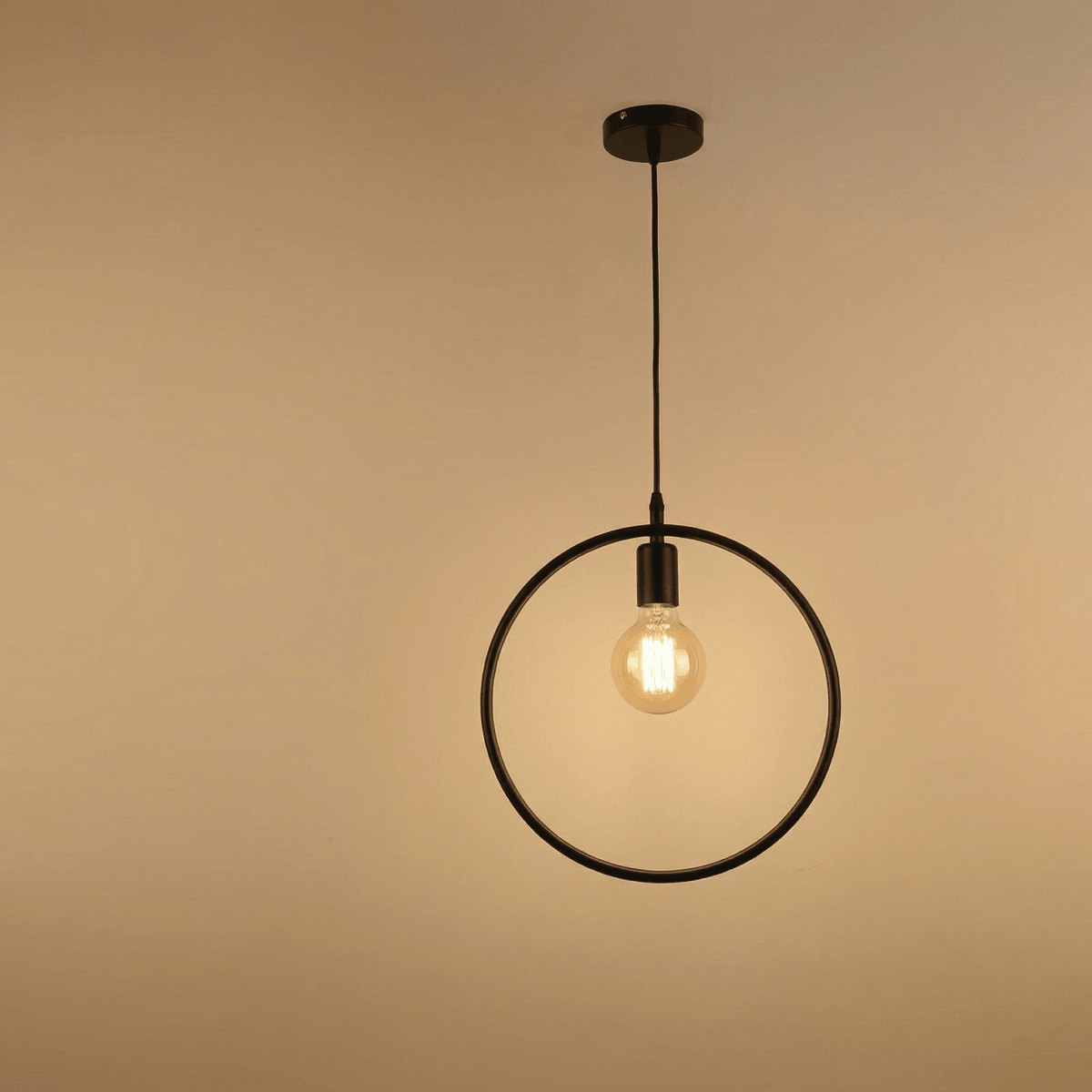 Pendant Light With Black Ring Frame, Modern Style, 18-Inch Diameter