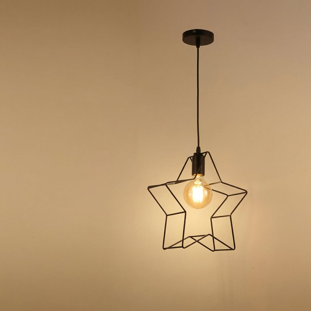 Sort stjerneformet pendel, nordisk design, 12-tommer armatur