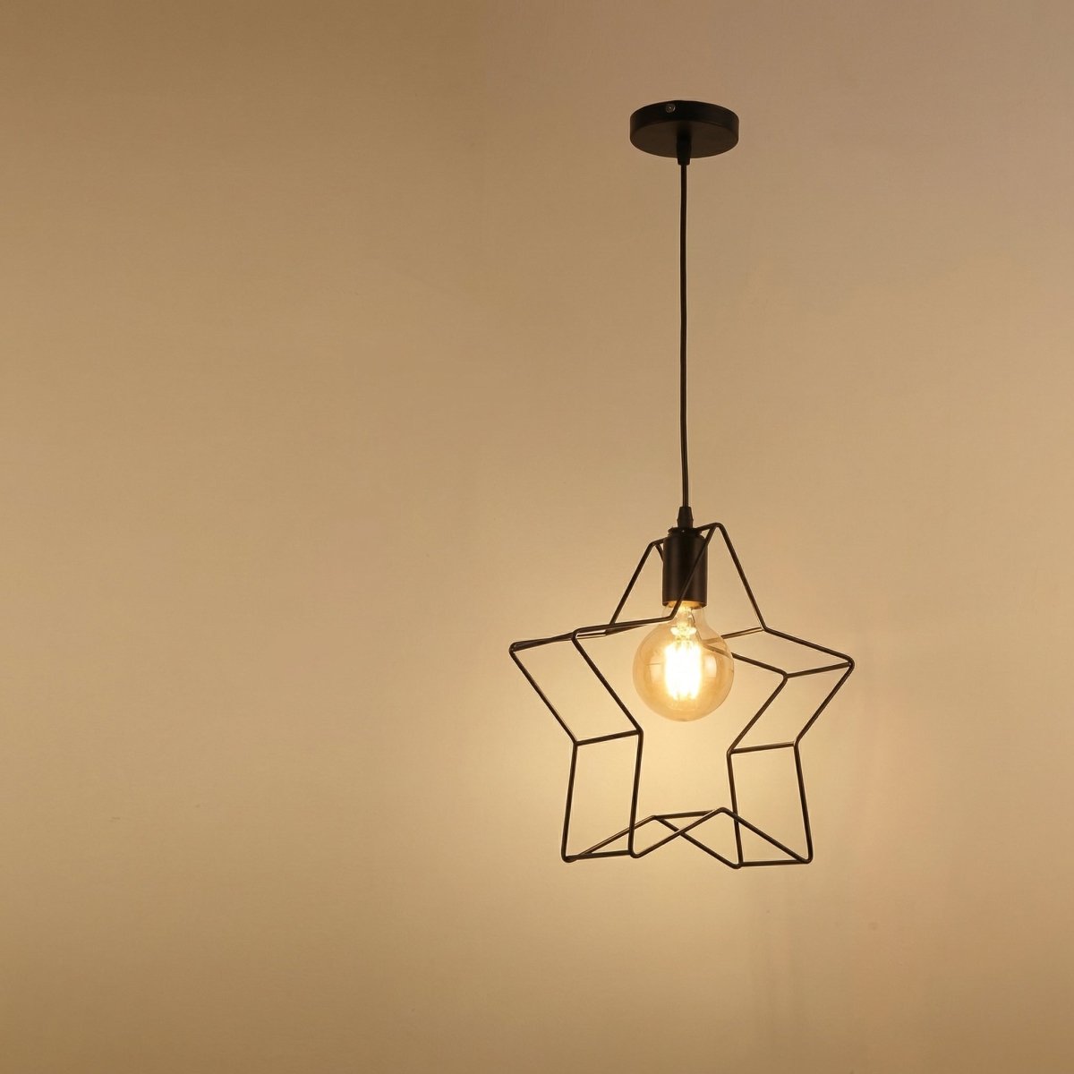 Sort stjerneformet pendel, nordisk design, 12-tommer armatur