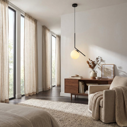 Czarna nordycka lampa wisząca z metalową ramą, 12 cali | compagnien