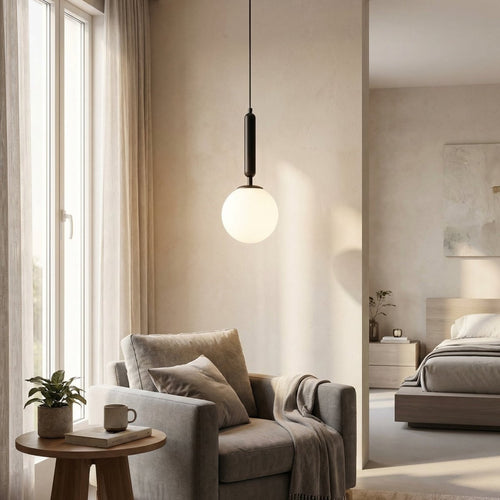 Czarna lampa wisząca w stylu nordyckim ze szklanym kloszem, 12 cali | compagnien