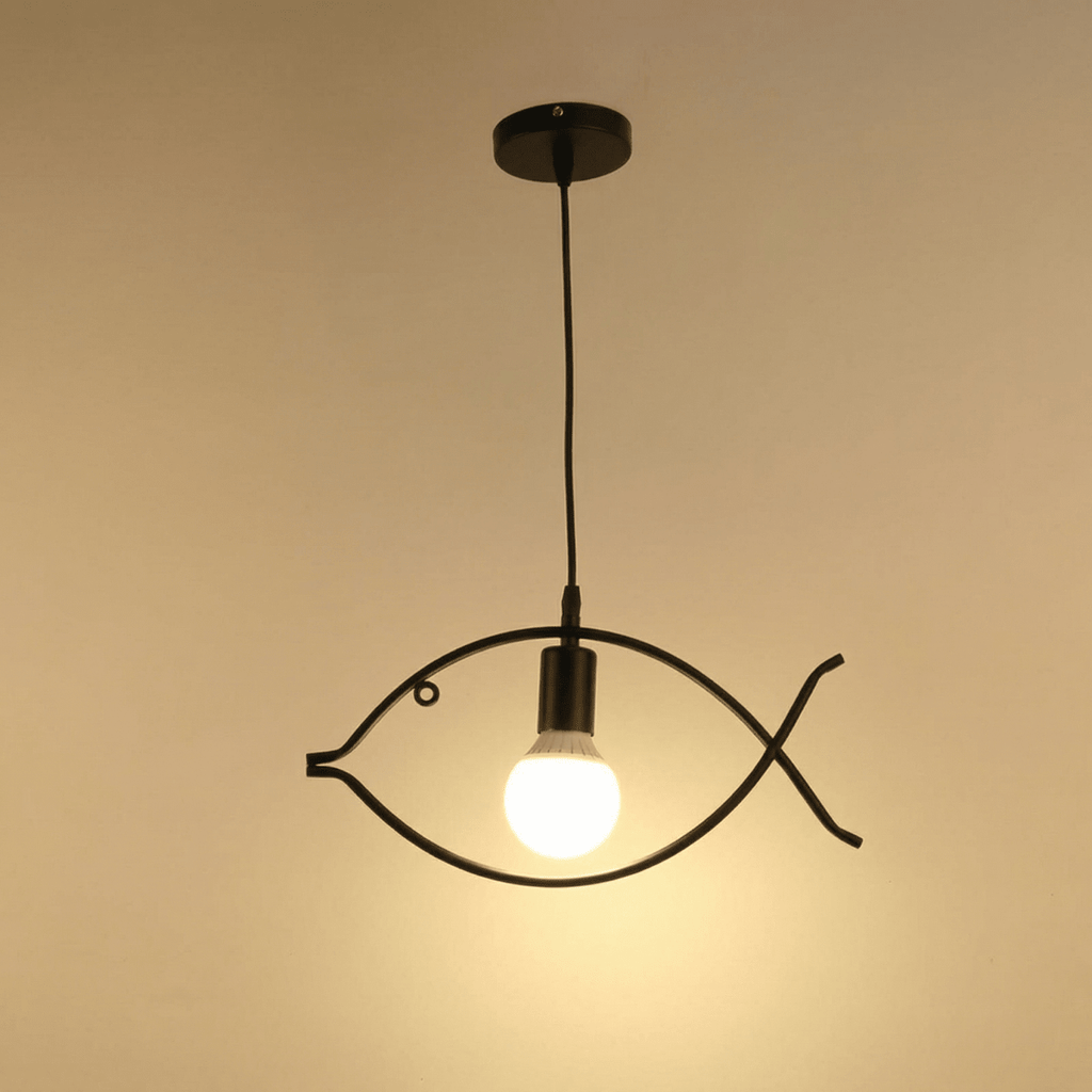 Moderne hanglamp met visframe in zwart metaal, 18 inch
