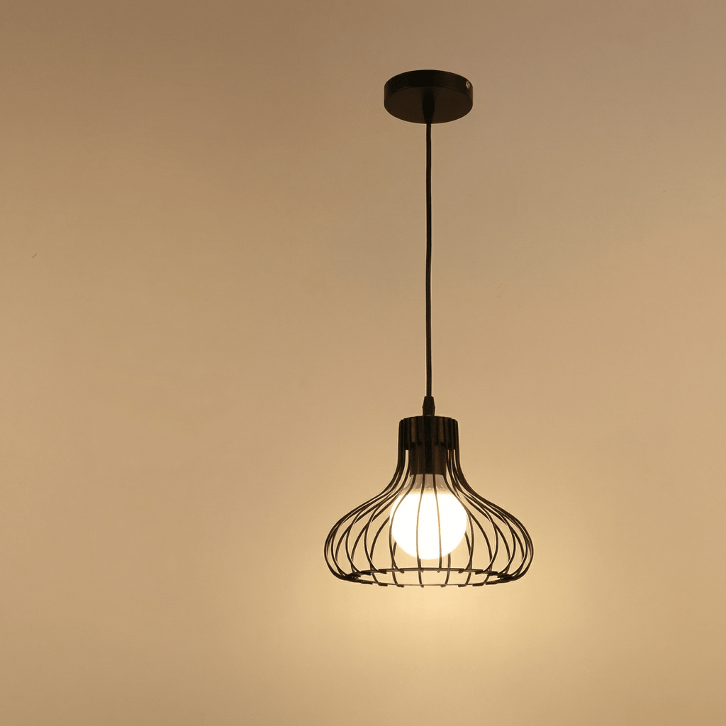 Industrial Dark Metal Cage Pendant Lighting 12-Inch Diameter