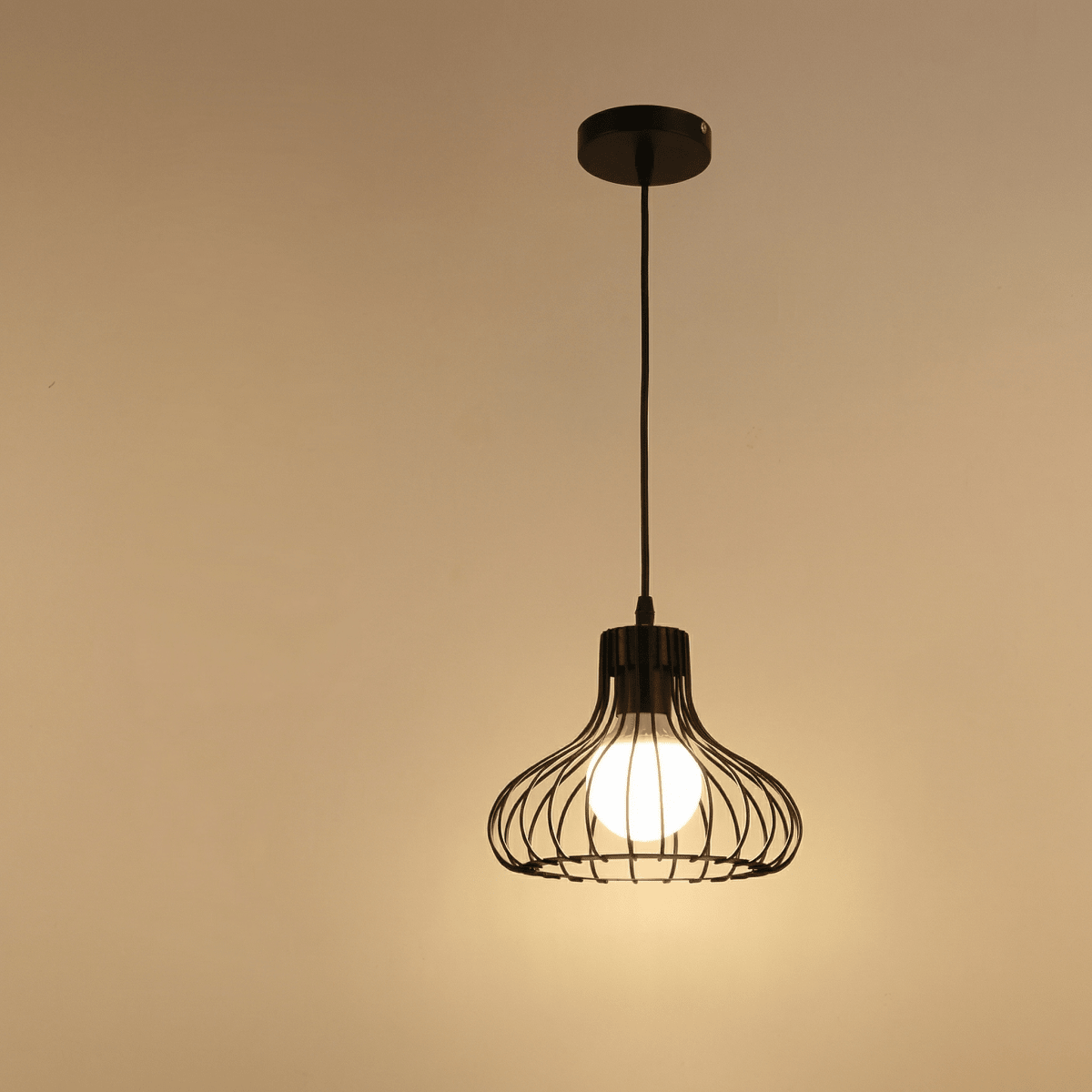 Industrial Dark Metal Cage Pendant Lighting 12-Inch Diameter