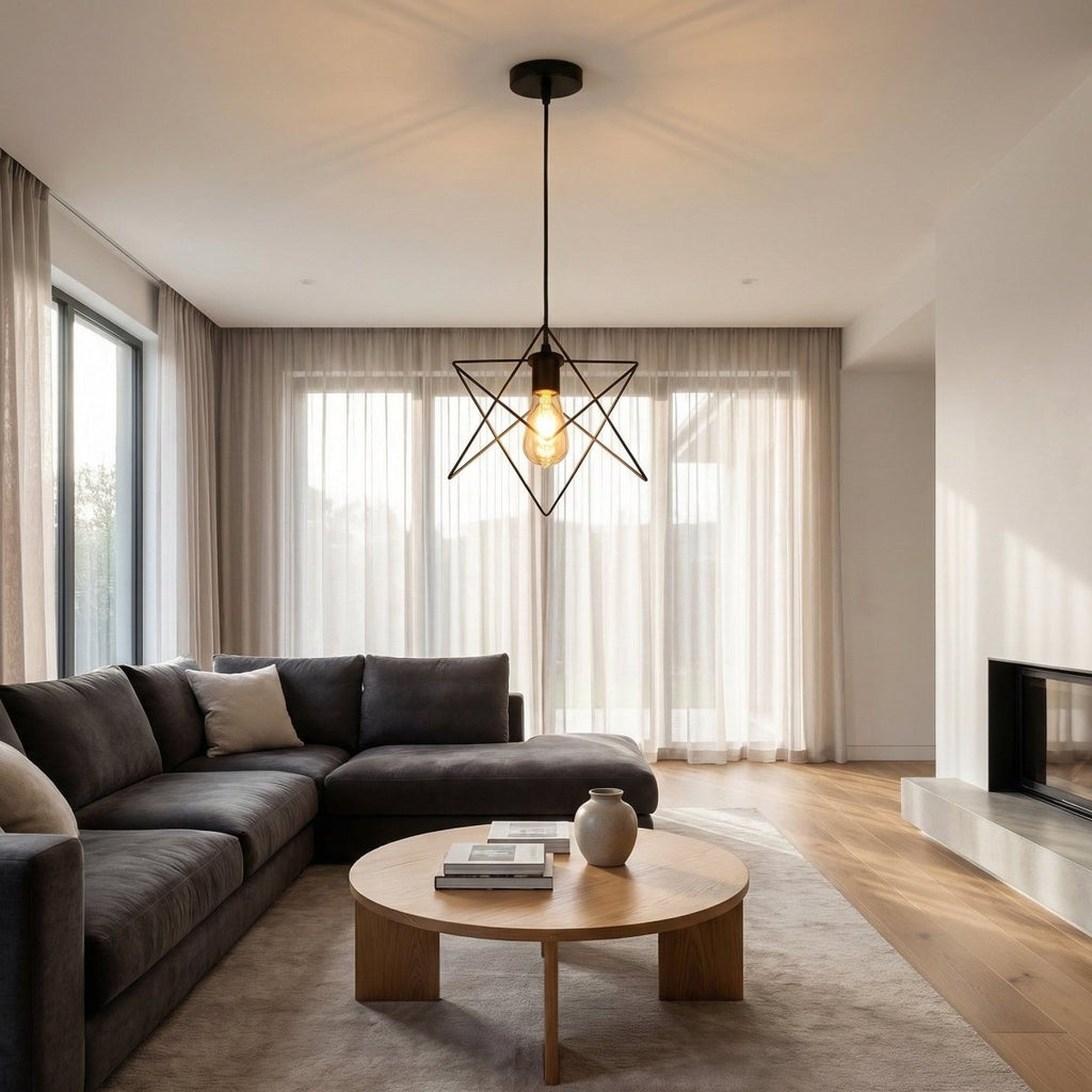 Pendant Light With Black Metal And Star Frame, Modern Design
