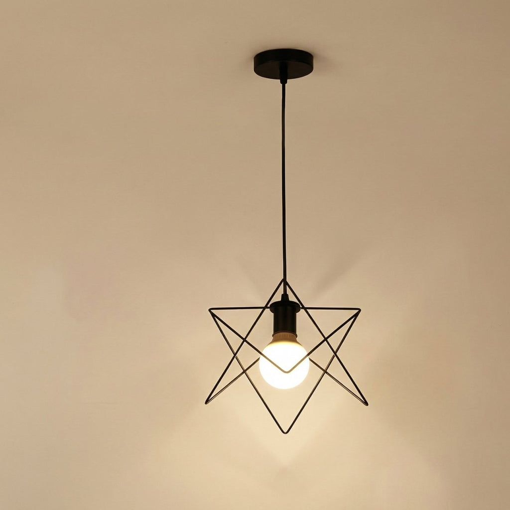 Pendant Light With Black Metal And Star Frame, Modern Design