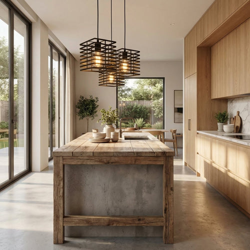 Black Metal Pendant Light With Square Cage Design, 12x12 Inches