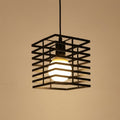 Black Metal Pendant Light With Square Cage Design, 12x12 Inches