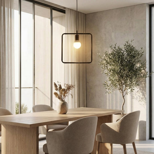 Black Metal Square Frame Pendant Light Modern Design 12-Inch