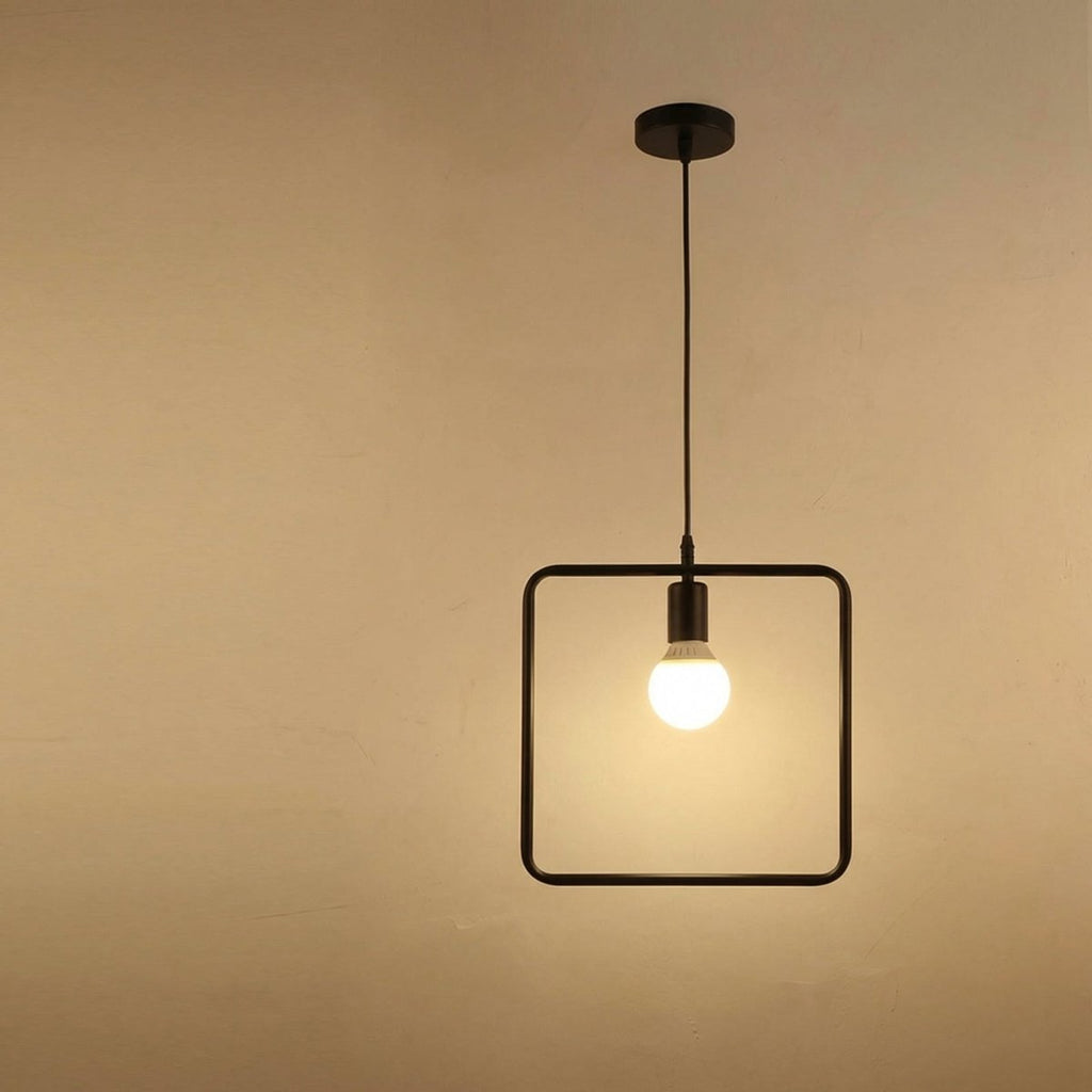 Black Metal Square Frame Pendant Light Modern Design 12-Inch