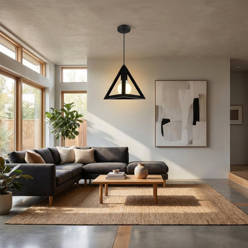 Czarna metalowa lampa wisząca w kształcie trójkąta, nowoczesny styl, 12 cali | compagnien
