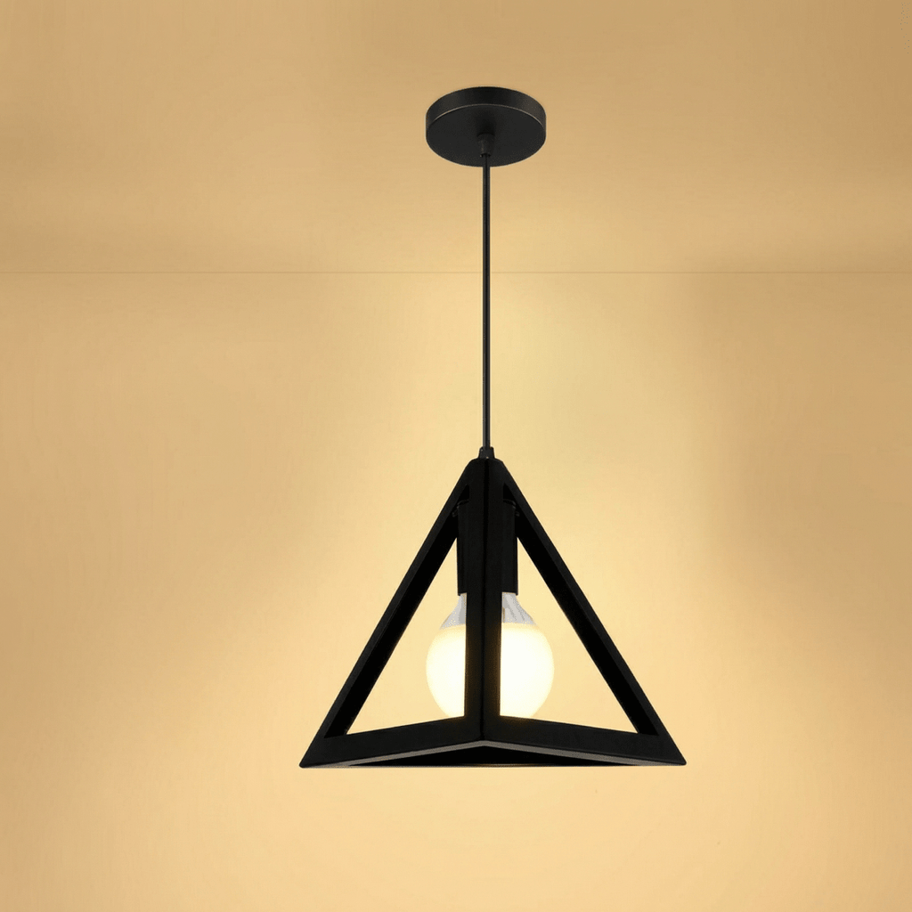 Trekantet sort pendellampe i metal, moderne stil, 12 tommer