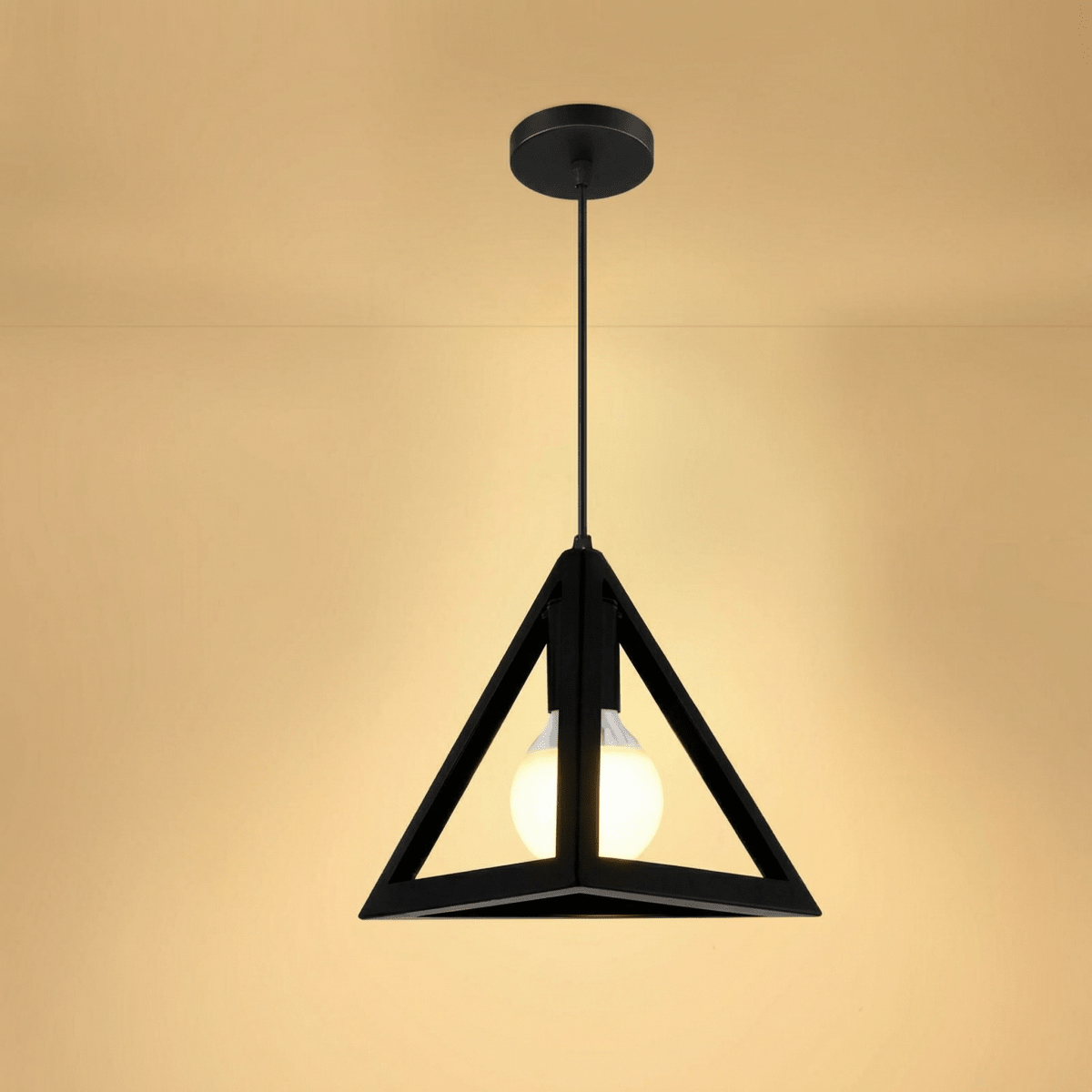 Trekantet sort pendellampe i metal, moderne stil, 12 tommer