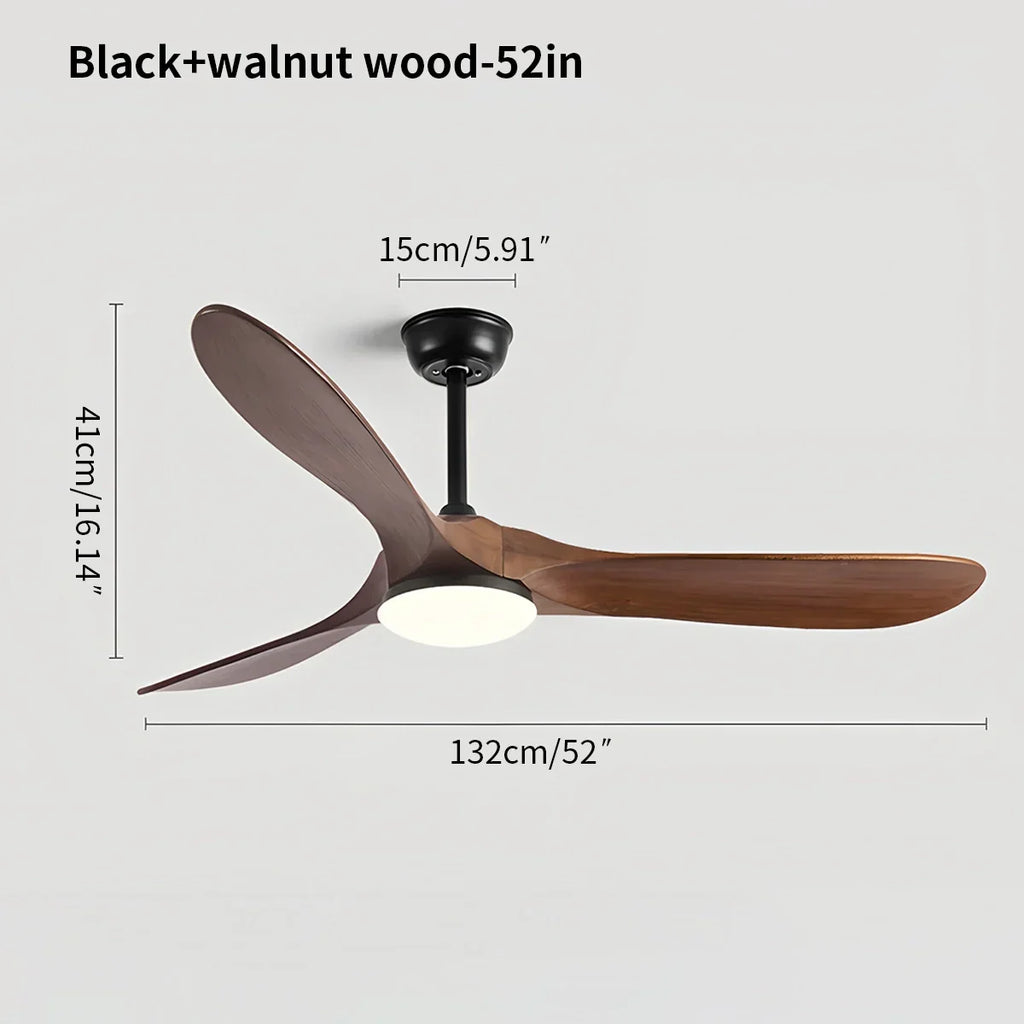 Nordischer Deckenventilator aus Massivholz mit Licht - Orntli