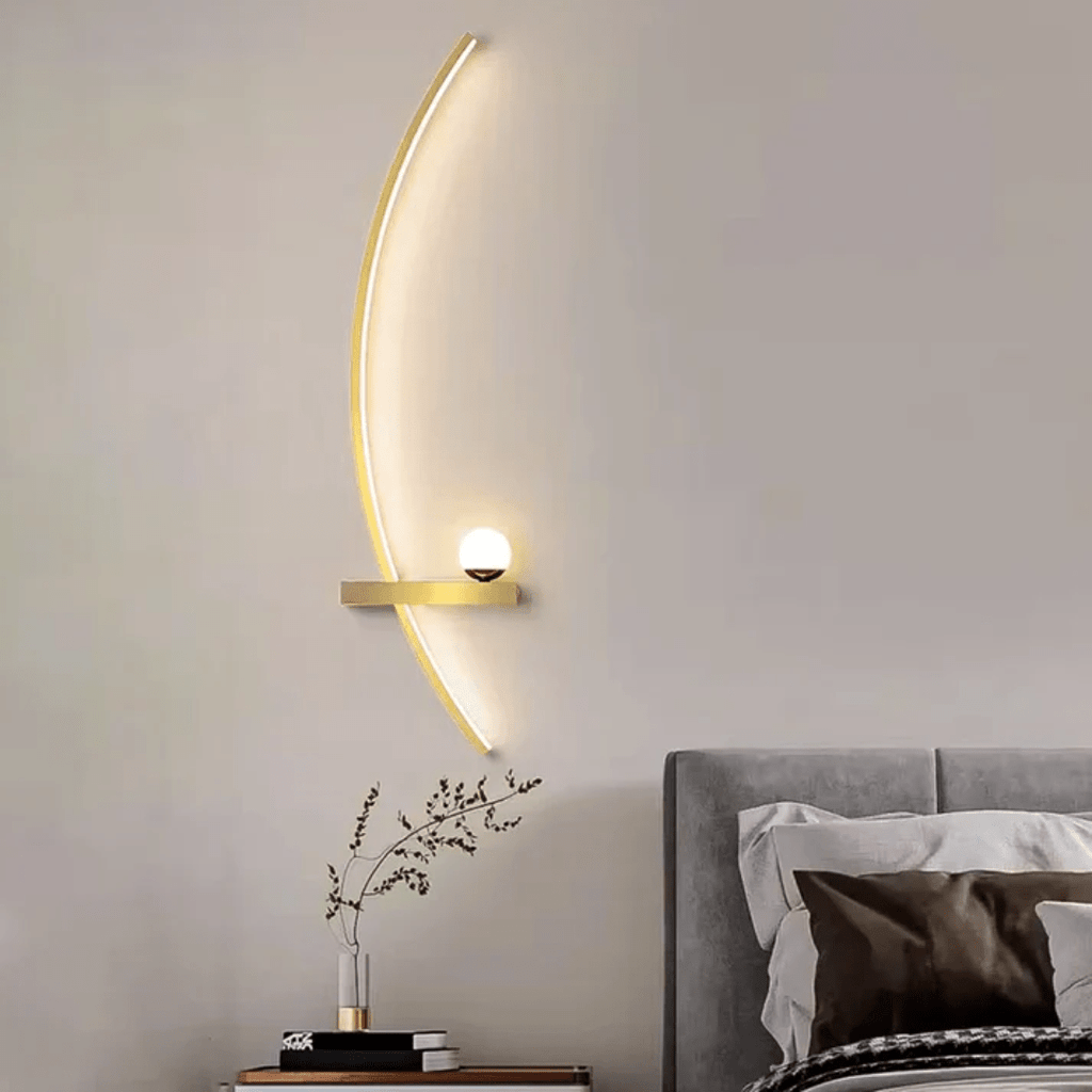 Brass Arc Modern Led Elegant Wall Sconce With Two Bulbs
