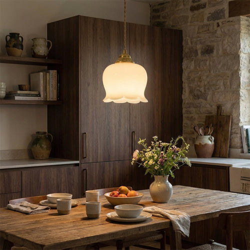 Lampada a sospensione Lily color crema da 12 pollici con finitura in ottone | compagnien