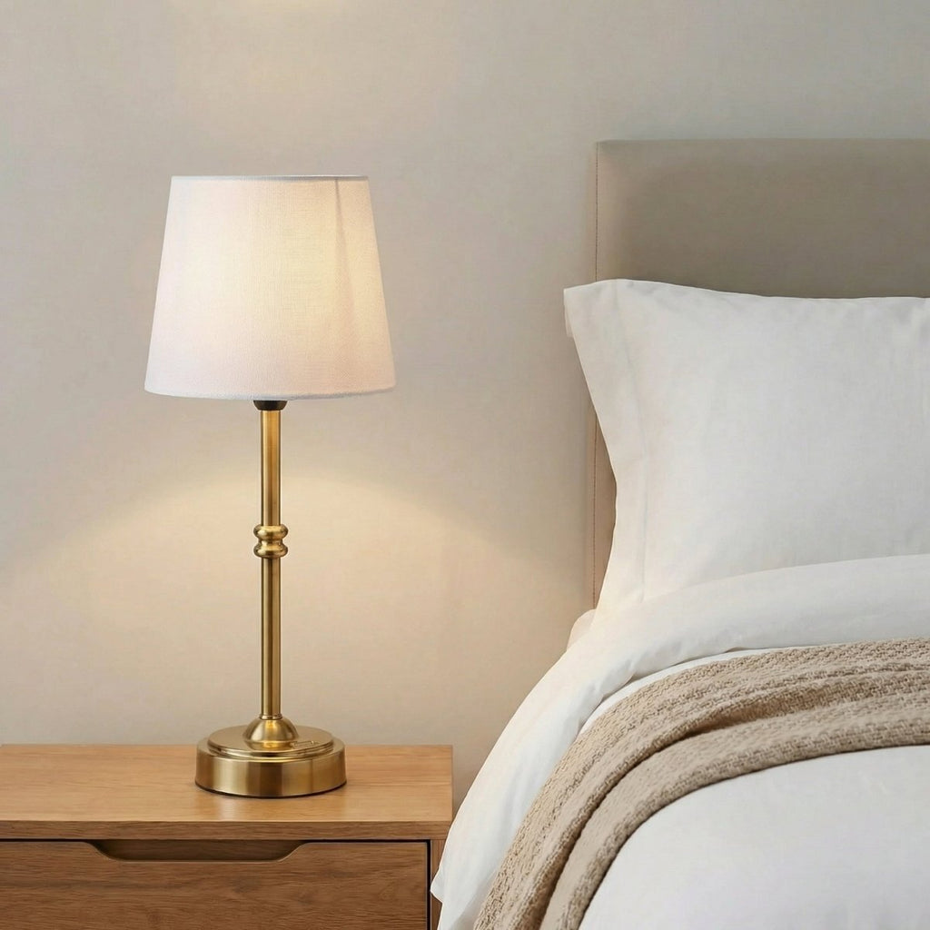 Table Lamp In Brass With Fabric Shade 18 Inches High