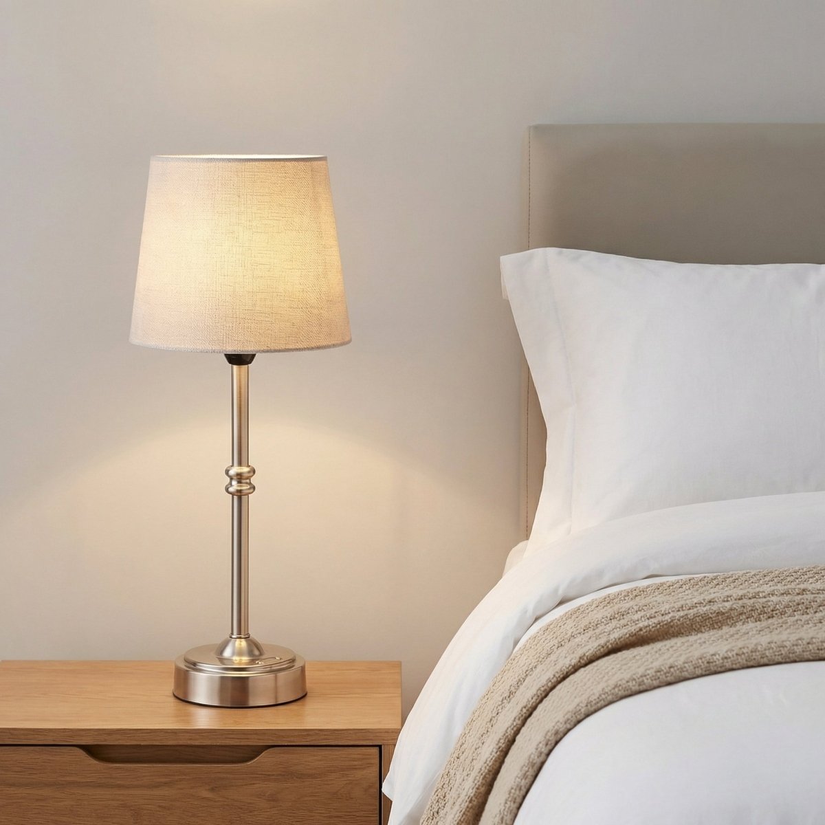 Table Lamp In Brass With Fabric Shade 18 Inches High