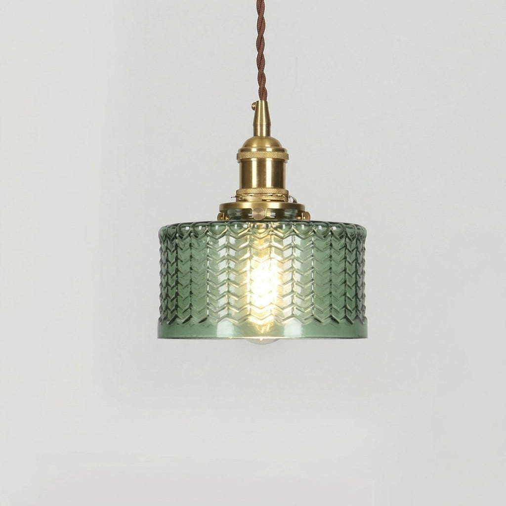 Vintage Brass Pendant Light With Glass Shade, 12-Inch Fixture
