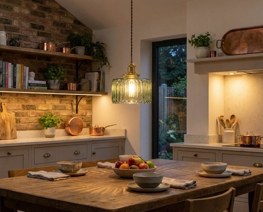 Vintage Brass Pendant Light With Glass Shade, 12-Inch Fixture