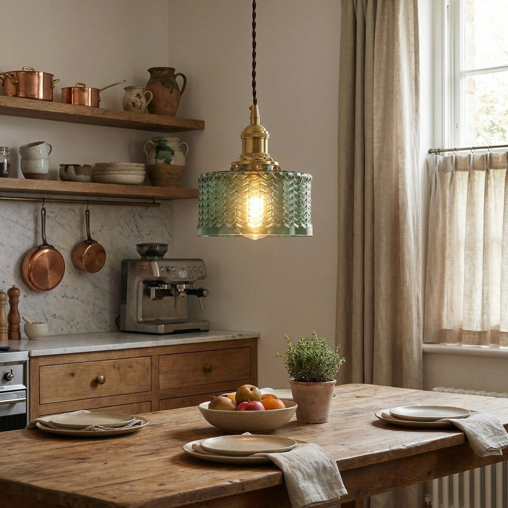 Vintage Brass Pendant Light With Glass Shade, 12-Inch Fixture