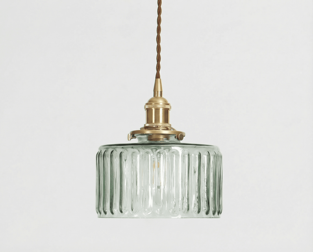 Vintage Brass Pendant Light With Glass Shade, 12-Inch Fixture