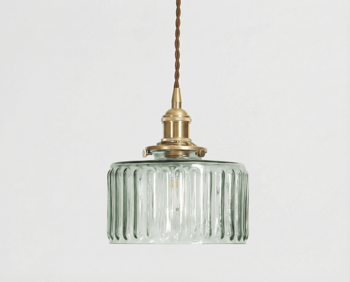 Vintage Brass Pendant Light With Glass Shade, 12-Inch Fixture