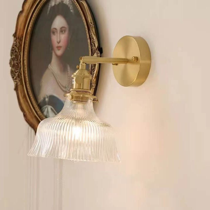 Brass Wall Light With Green Glass Flower Shade Single Bulb