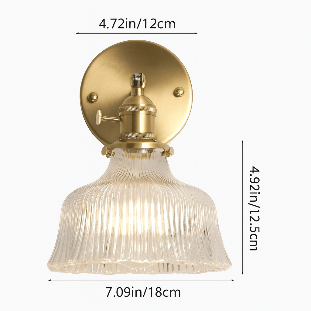 Brass Wall Light With Green Glass Flower Shade Single Bulb