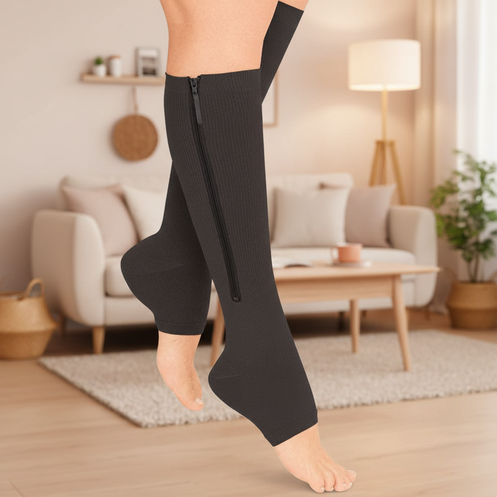 Chaussettes de compression CirculaEase avec fermeture éclair pour voyage et soulagement au travail 20–30 mmHg