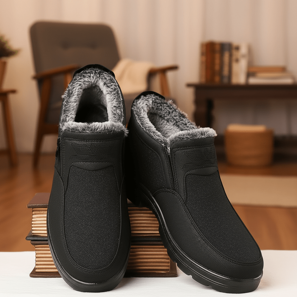 ArcticTrail Mens Leather Winter Boots With Thermal Fur Lining And Grippy Sole