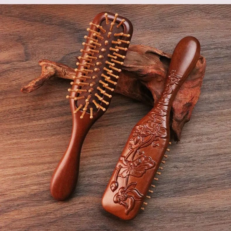 AuraComb Sandalwood Hair Comb With Antistatic Gentle Scalp Massage For All Hair Types