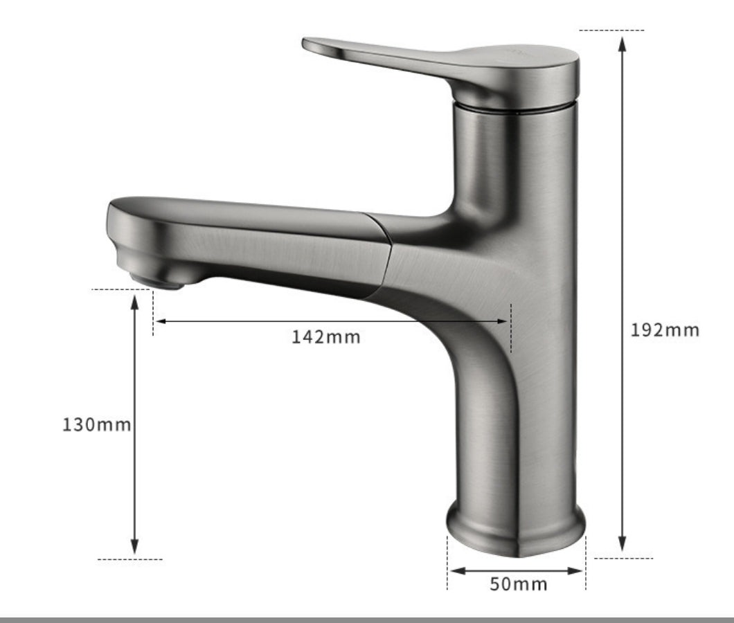 Robinet de baie retractabil FlowWave cu furtun flexibil ergonomic din cupru pentru baie modernă