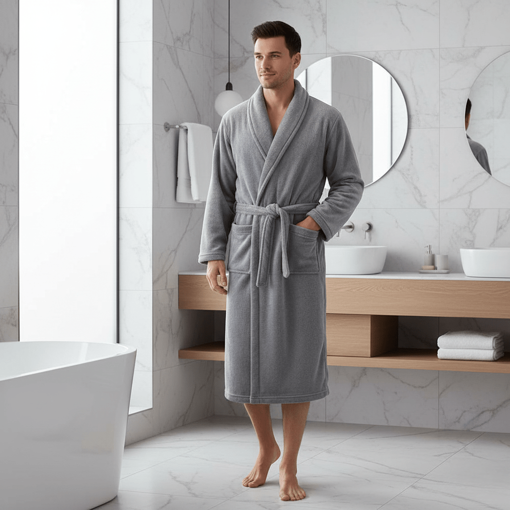 روب حمام شتوي من الفليس المرجاني الدافئ مع حزام وجيوب للاستخدام المنزلي من CozyNook