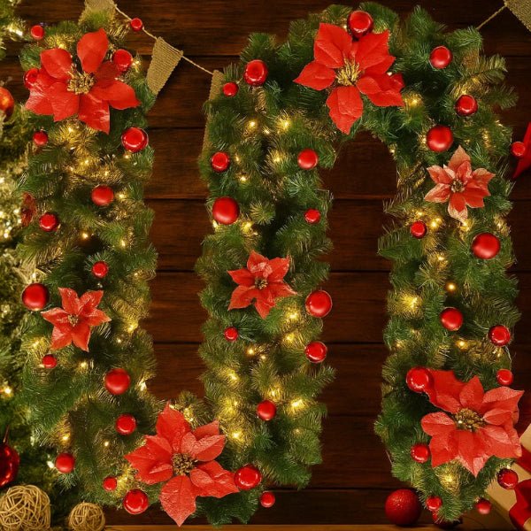 Guirlande de Noël en rotin illuminée LumaWeave avec LED blanc chaud, 2,7 m pour manteau de cheminée
