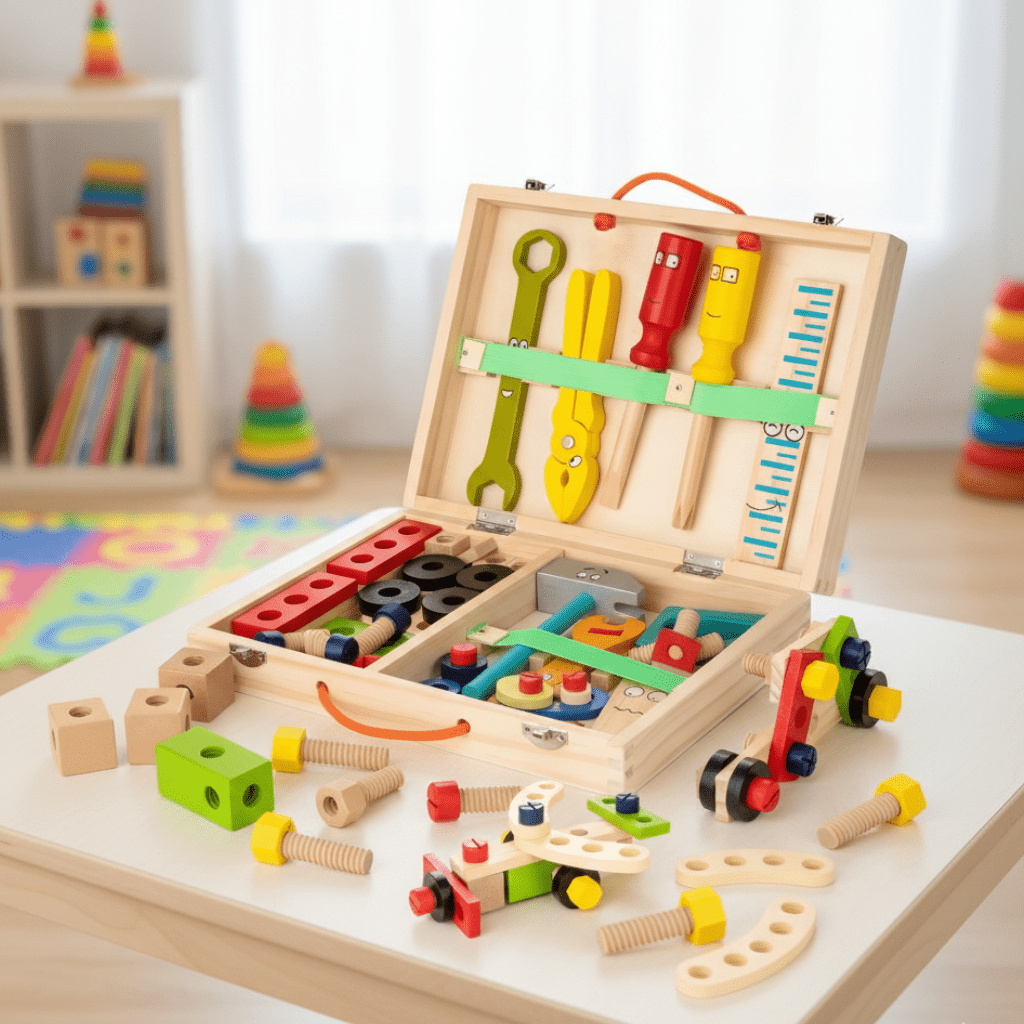 TinkerNest Montessori treverktøysett for trygg bygging og lek for barn