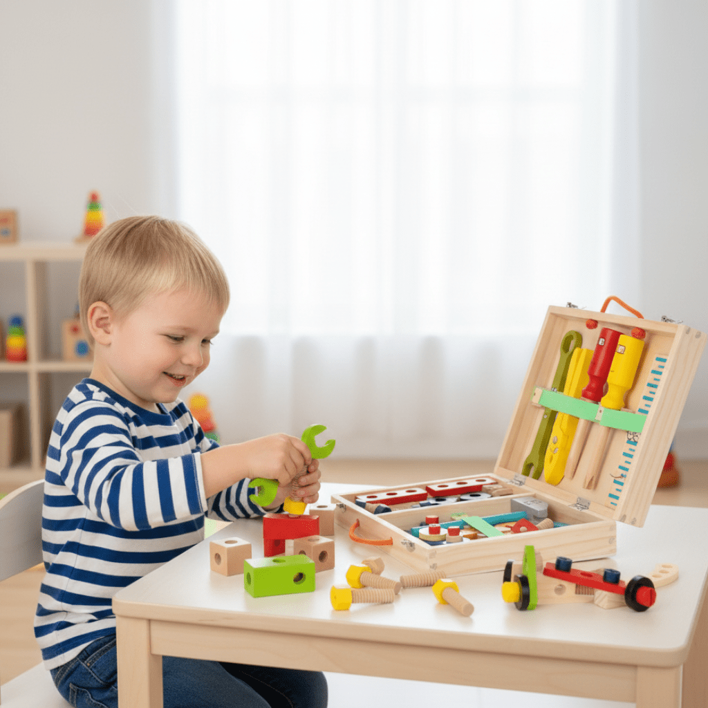 TinkerNest Montessori treverktøysett for trygg bygging og lek for barn