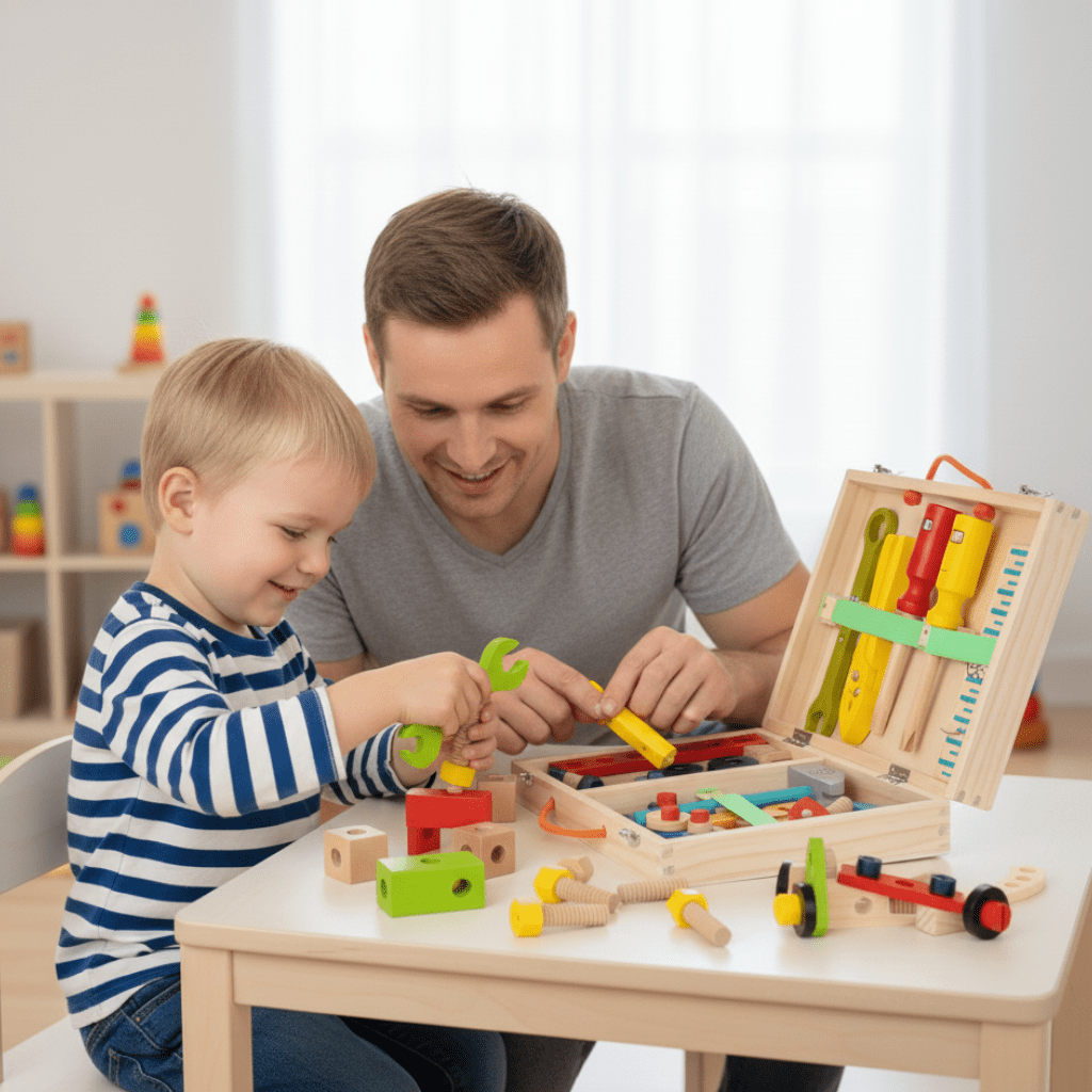 TinkerNest Montessori treverktøysett for trygg bygging og lek for barn
