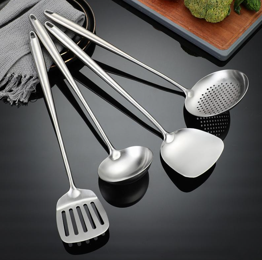 4-Piece Titanium Kitchen Utensil Set – Spatula, Ladle, Slotted Spoon & Knife