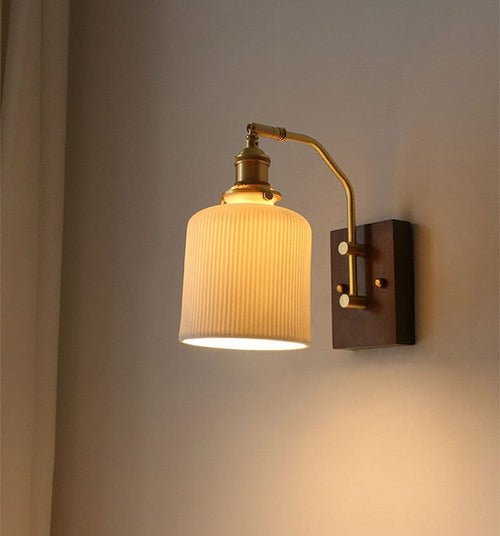 Astrael Vintage Keramik LED Wandleuchte Mit Walnuss-Holz