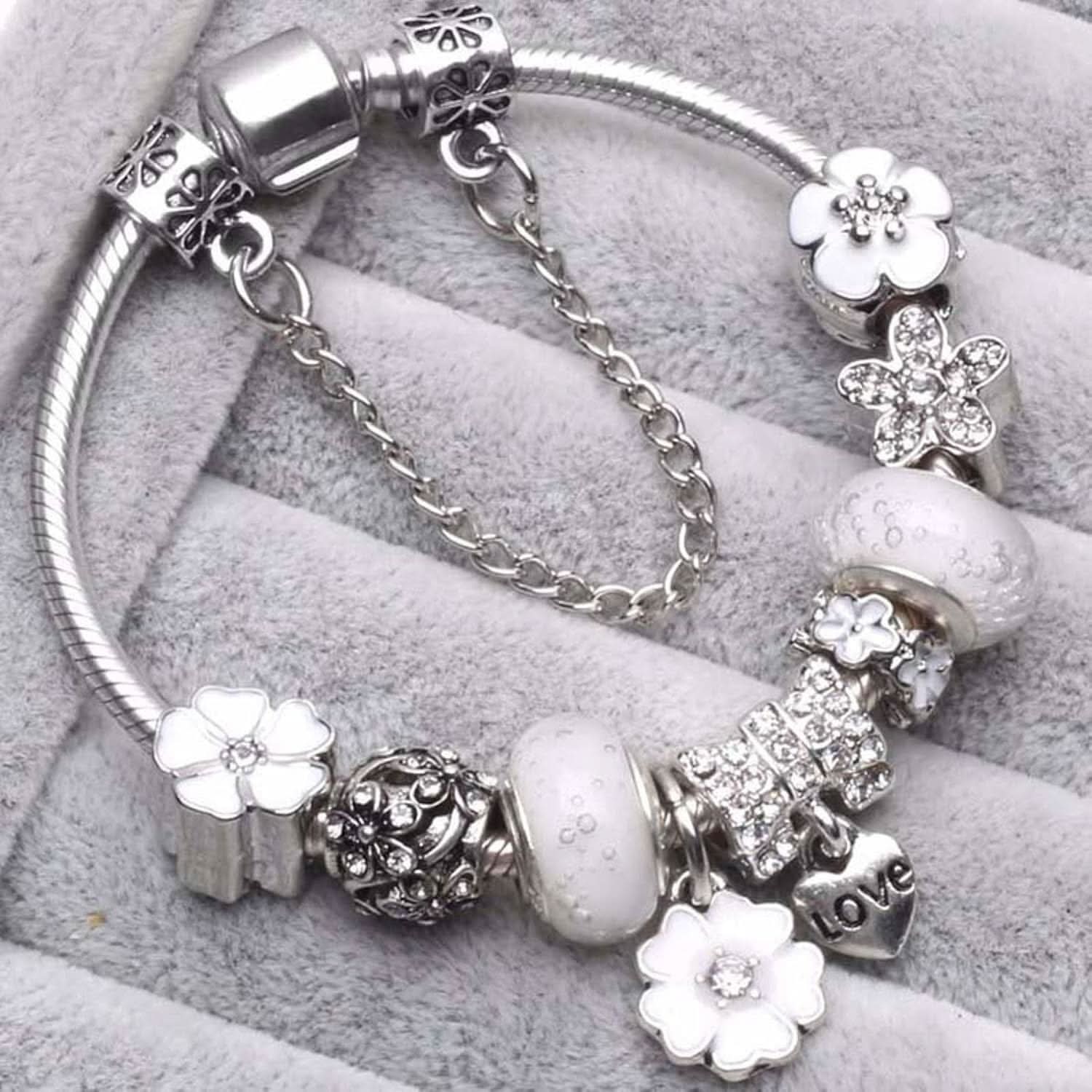 Blomstret armbåndsvedheng i sterlingsølv for kvinner Tidløs og elegant gave