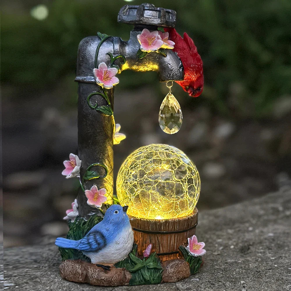 Solar-Powered Cardinal Garden Light Statue For Outdoor Decor