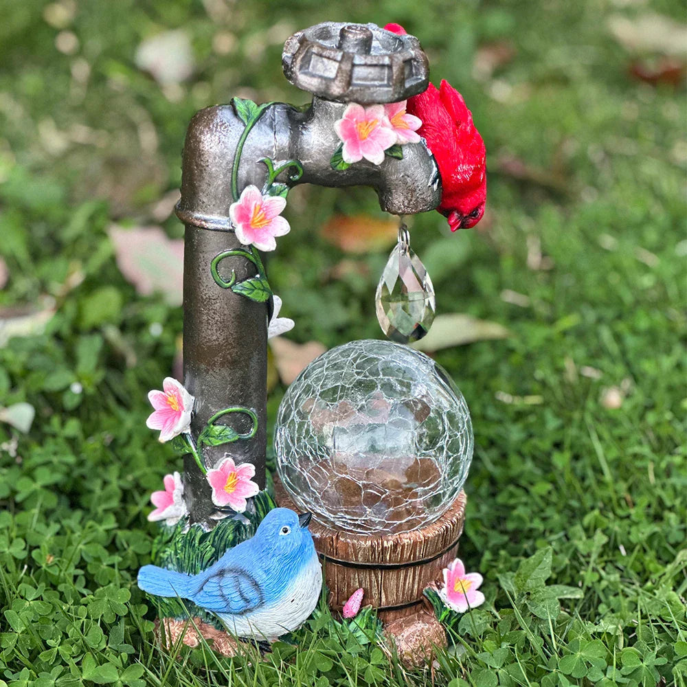 Solar-Powered Cardinal Garden Light Statue For Outdoor Decor