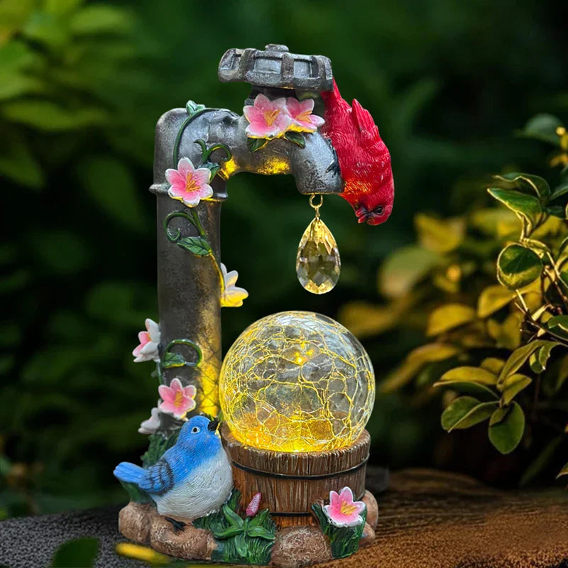 Solar-Powered Cardinal Garden Light Statue For Outdoor Decor