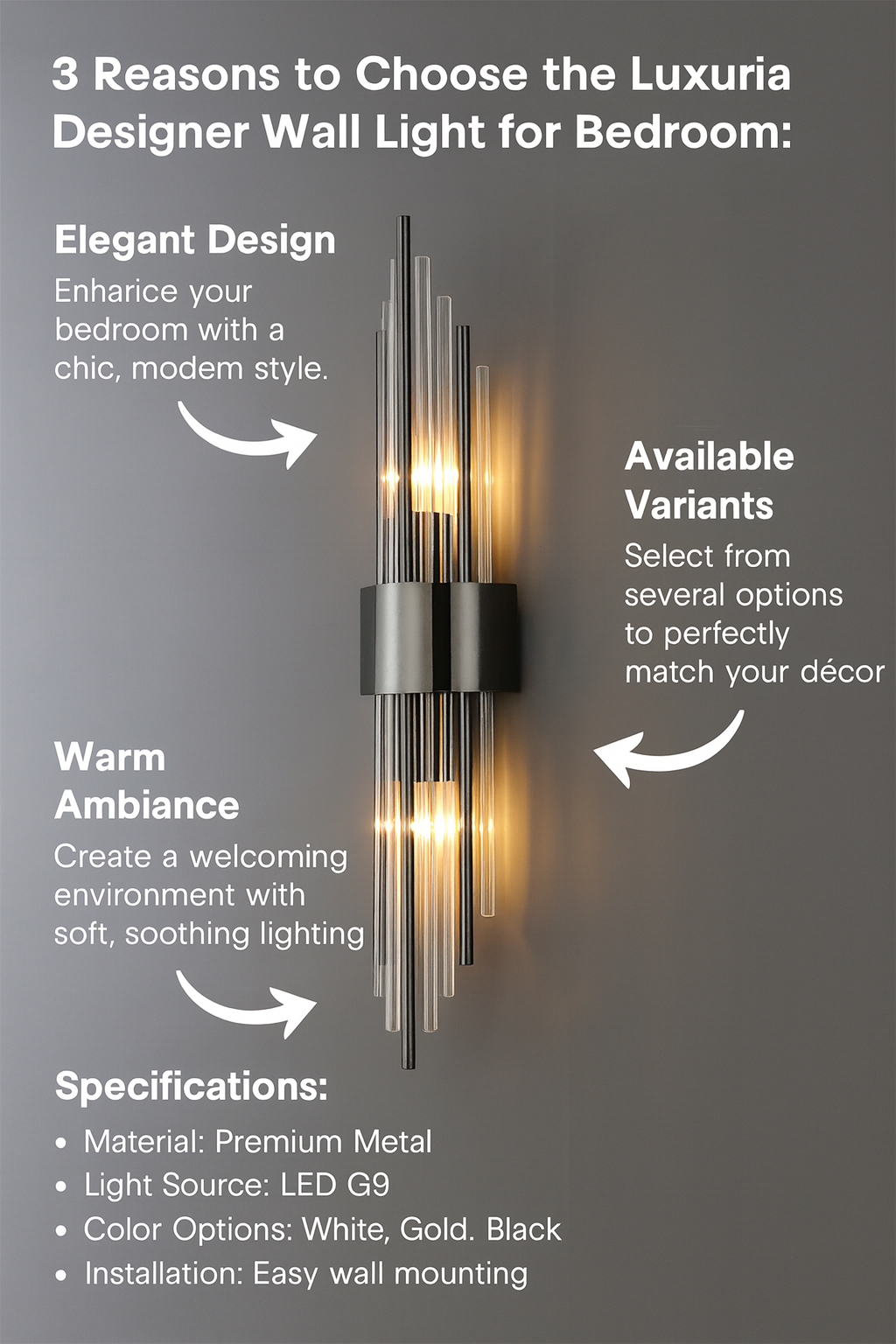 Aurelia Luxe Wall Light for Bedroom Warm Glow and Style
