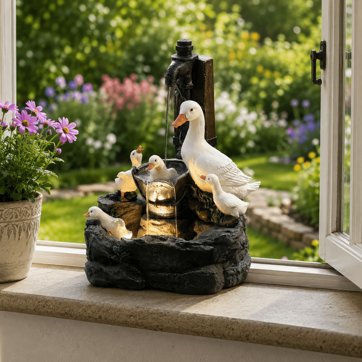 GARTENLUX Garden Figurine With Squirrel And Duck Motif
