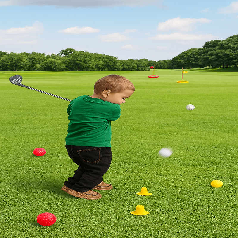 BrightTee Justerbart Golfsett for Barn med Teleskopkøller for Alderen 3-8, 3 Ballonger