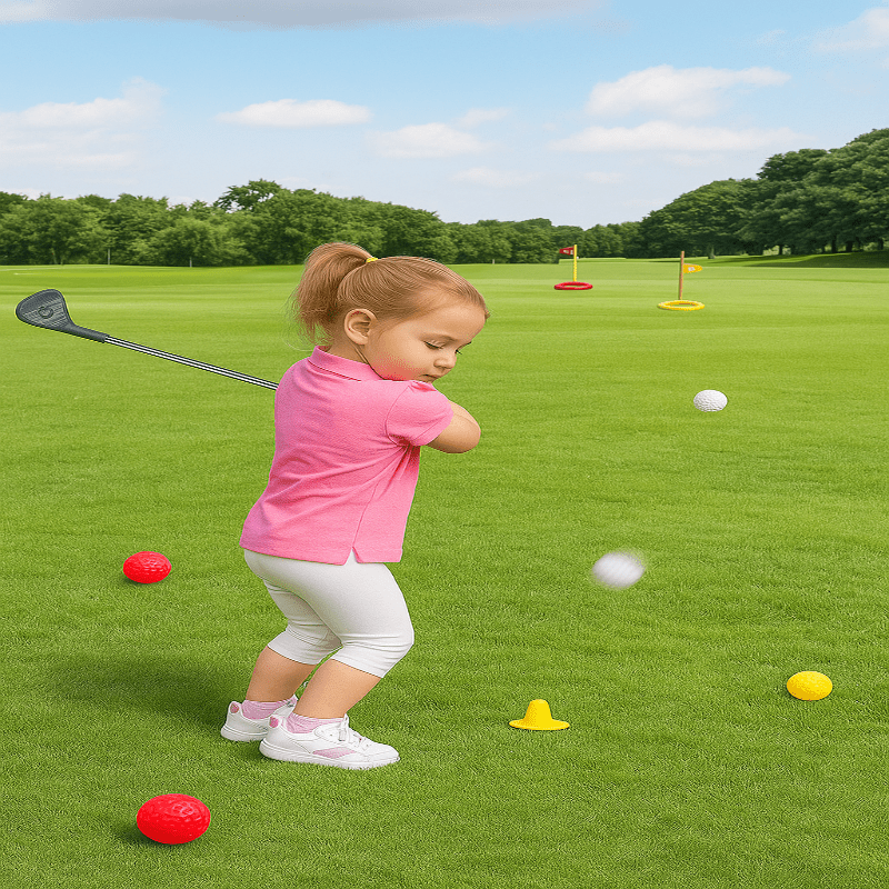 BrightTee Justerbart Golfsett for Barn med Teleskopkøller for Alderen 3-8, 3 Ballonger