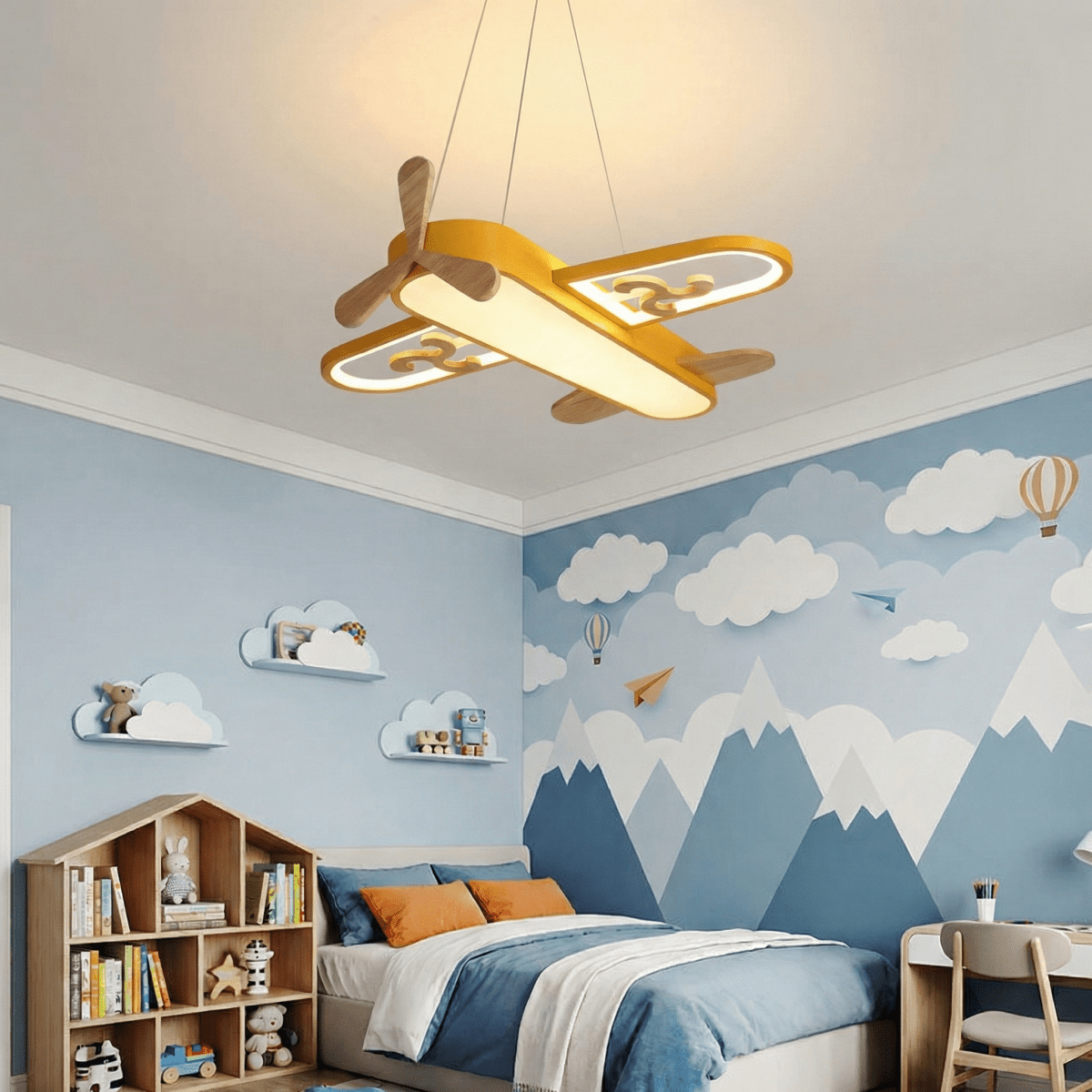 Kids Airplane Ceiling Fixture With LED Illumination, 12-Inch Metal Design