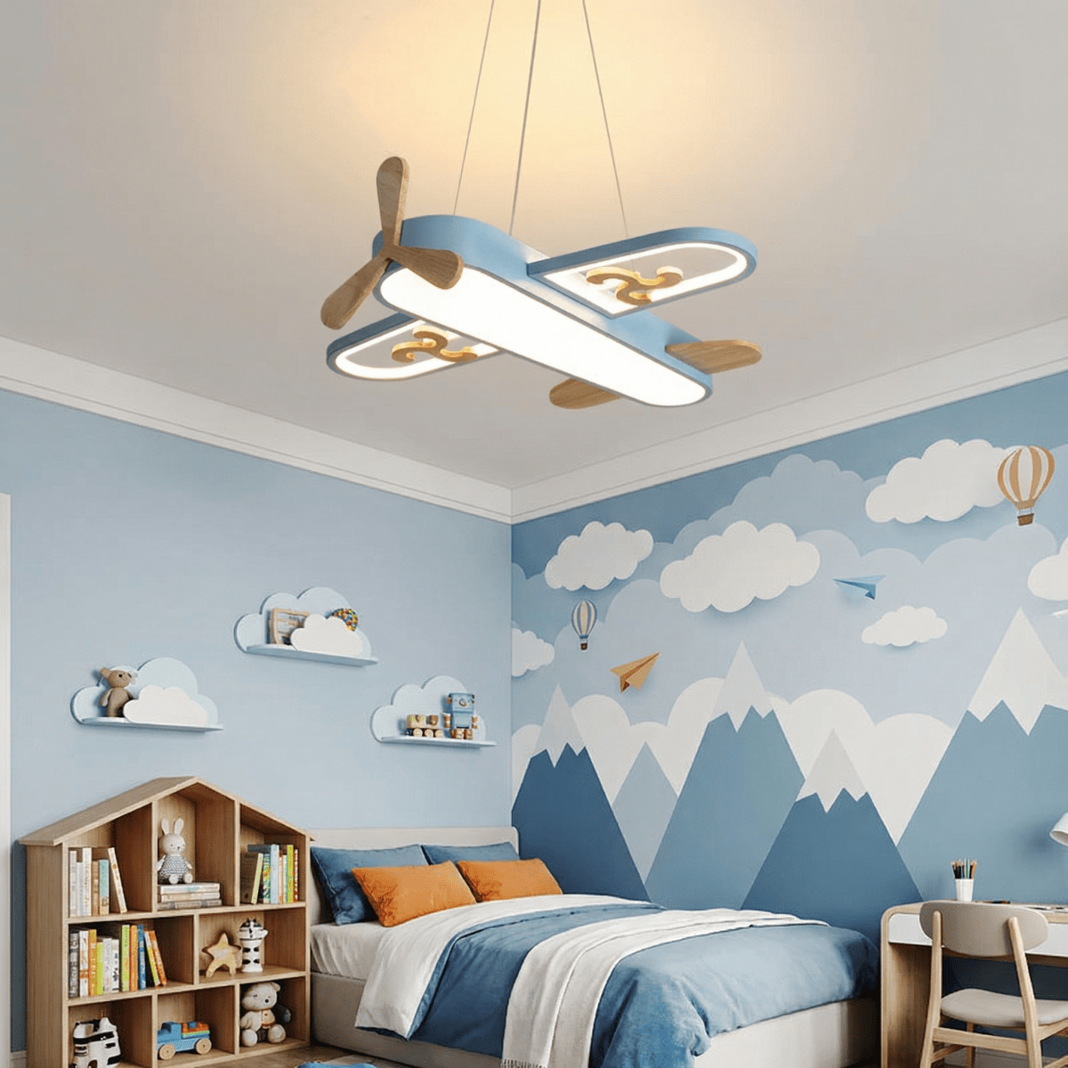Kids Airplane Ceiling Fixture With LED Illumination, 12-Inch Metal Design